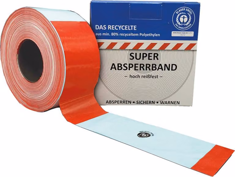 Nastro barriera KELMAPLAST rotolo da 100 m rosso/bianco bloccato da almeno l'80% di rigranulato Blue Angel