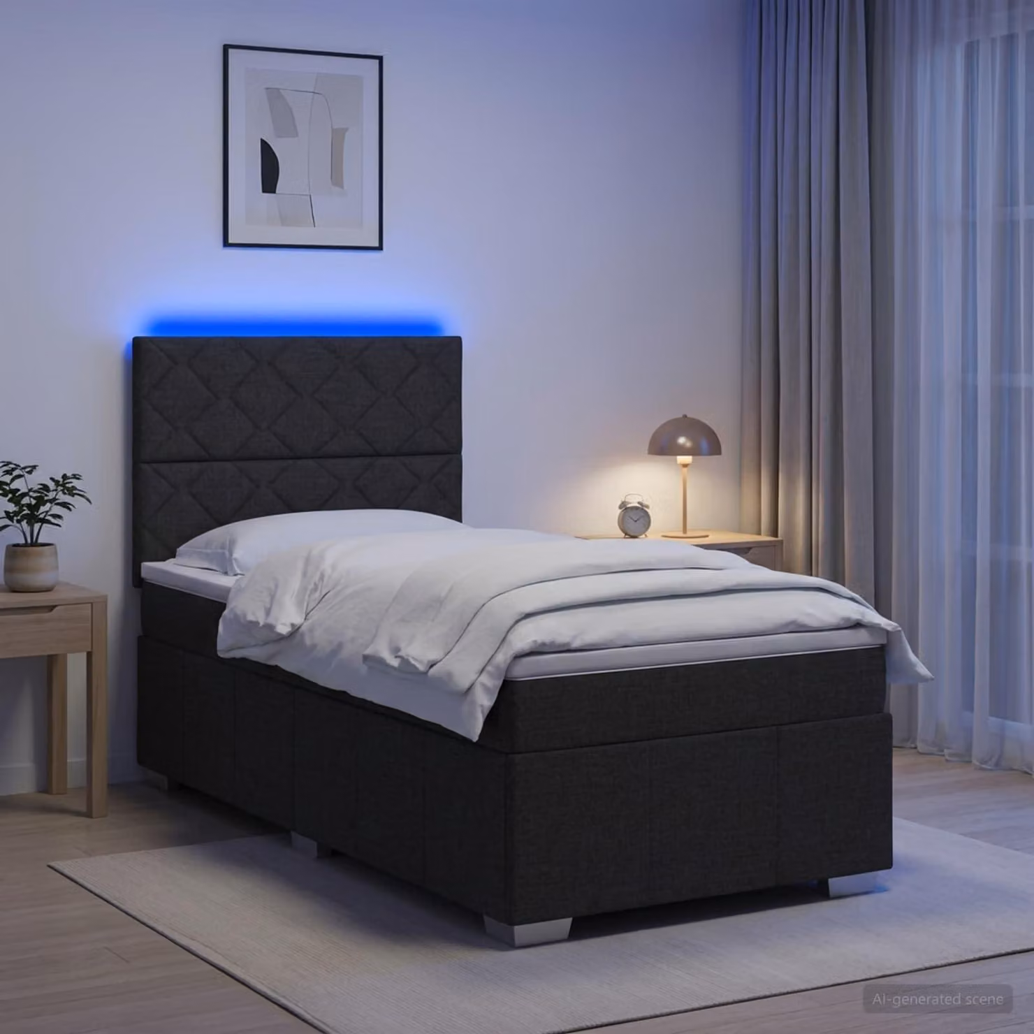Maison Exclusive - Letto boxspring a LED con materasso, nero, 100 x 200 cm, rivestimento in tessuto