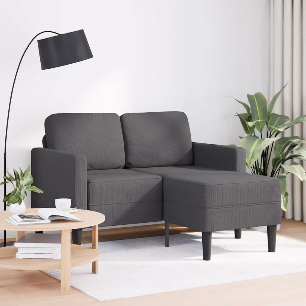 vidaXL Divano a 2 posti con chaise longue a L grigio scuro 125 cm lino