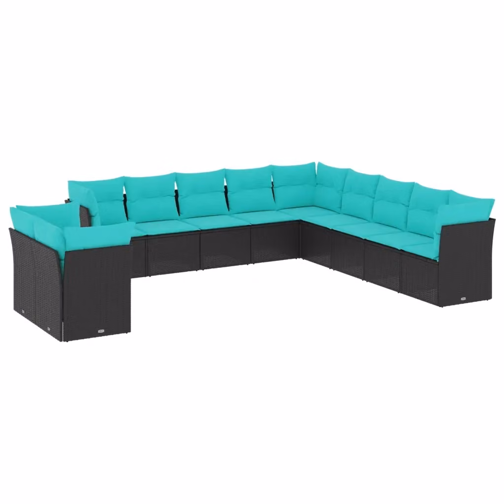 Set di Divani da Giardino a Forma di U vidaXL in Polyrattan Nero con Cuscini Blu e Turchese