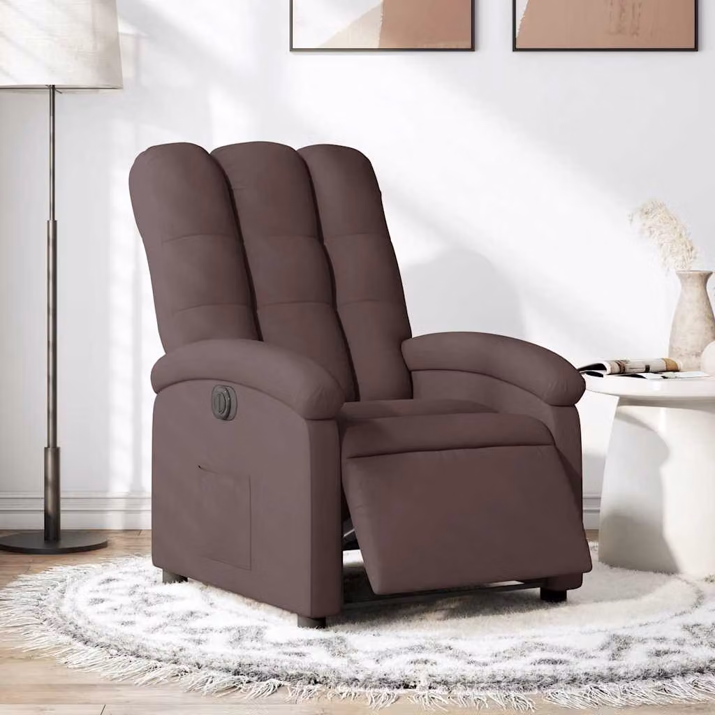 Poltrona Elettrica Reclinabile vidaXL in Tessuto Marrone con Braccioli e Funzione Auto-Return – 1