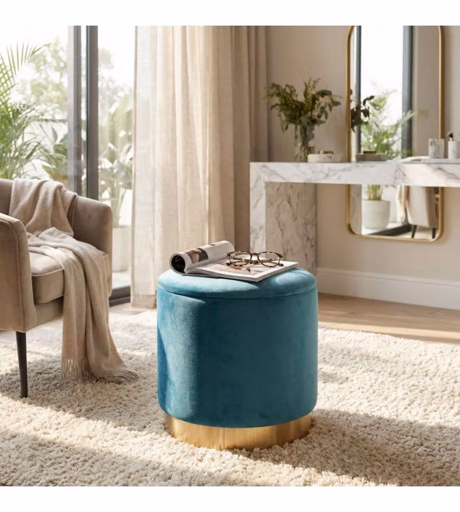 Cosma Pouf Contenitore Rotondo in Velluto Verde diam. 37x40 cm