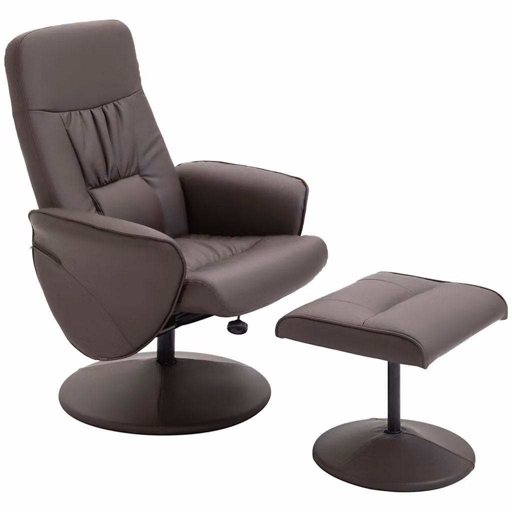 Set di 2 Poltrone Relax XYLO con Poggiapiedi, Schienale Reclinabile e Rotazione 360 Gradi, Rivestimento in Ecopelle Marrone – 2