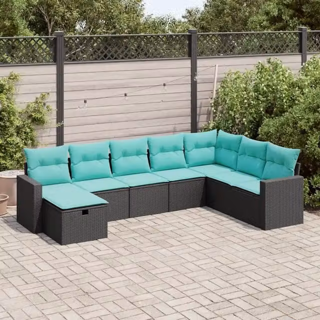 Set Divani da Giardino con Cuscini 8 pz Nero in Polyrattan 3325433