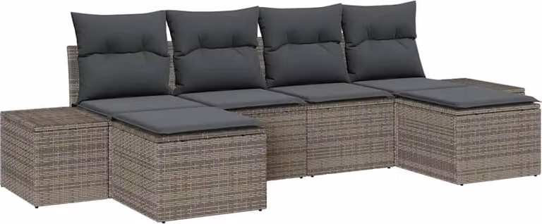 Set Divano da Giardino con cuscino 6 pcs Grigio polyrattan