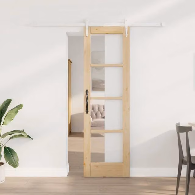 Porta scorrevole minimalist vidaXL in legno di pino marrone e vetro trasparente L: 61 cm, H: 198,5 cm