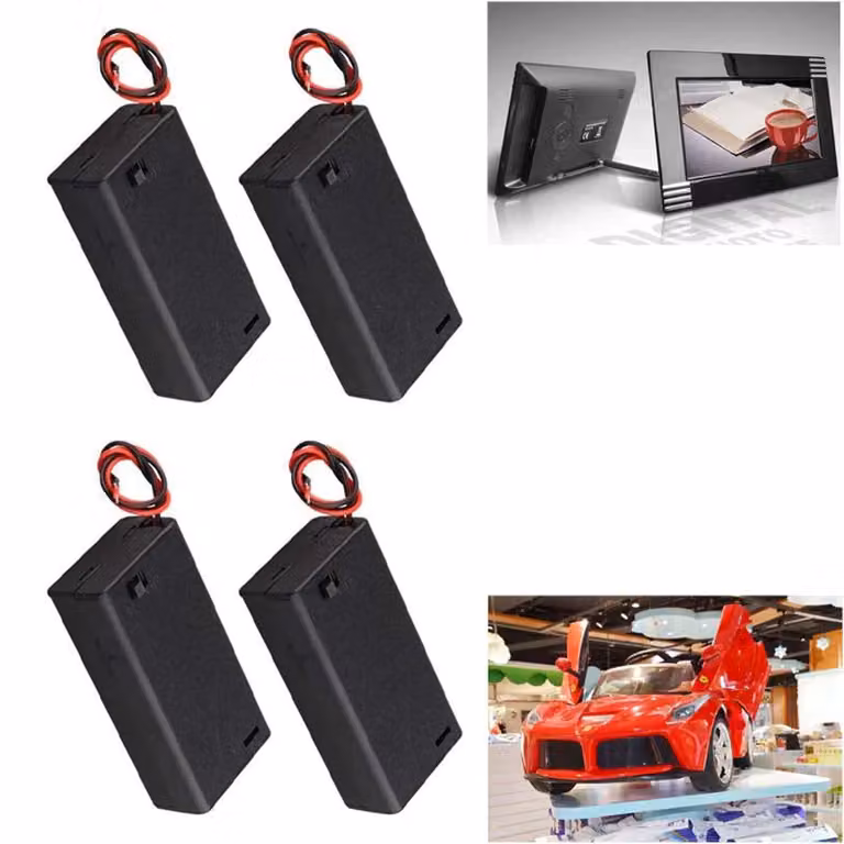 4 portabatterie in plastica per batterie AA da 2 x 1,5 V (3 V), con coperchio e interruttore on/off