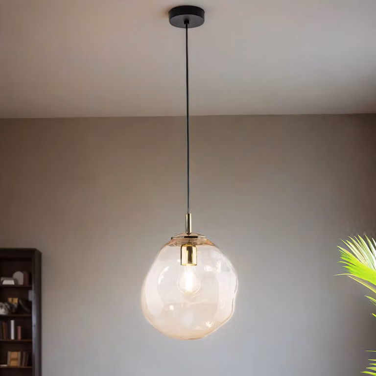Lampada a sospensione in metallo vetro fumé E27 L: 25 cm H: max. 175 cm in nero ambra oro luce a sospensione moderna