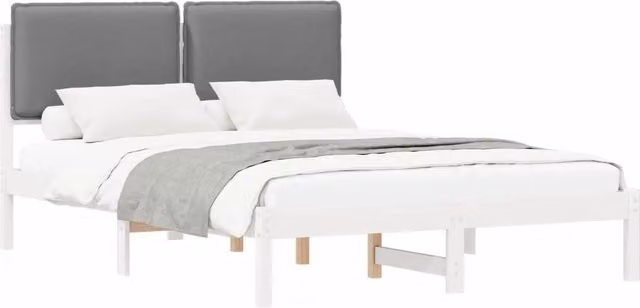 Letto matrimoniale moderno con testiera rivestita in tessuto grigio e struttura in legno di pino L/P/H: 120 x 200 x 84,5 cm