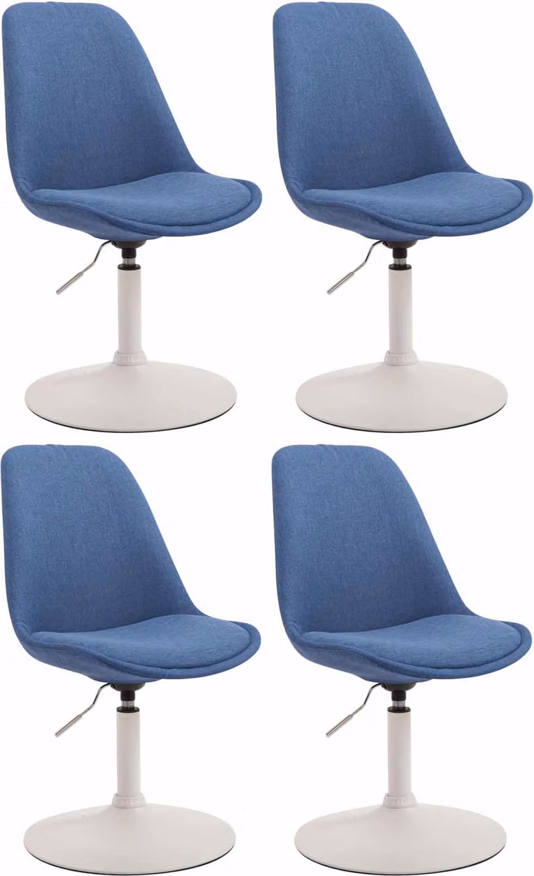 Set di 4 sedie da pranzo CLP Maverick in tessuto, girevoli e regolabili in continuo, blu, struttura bianca