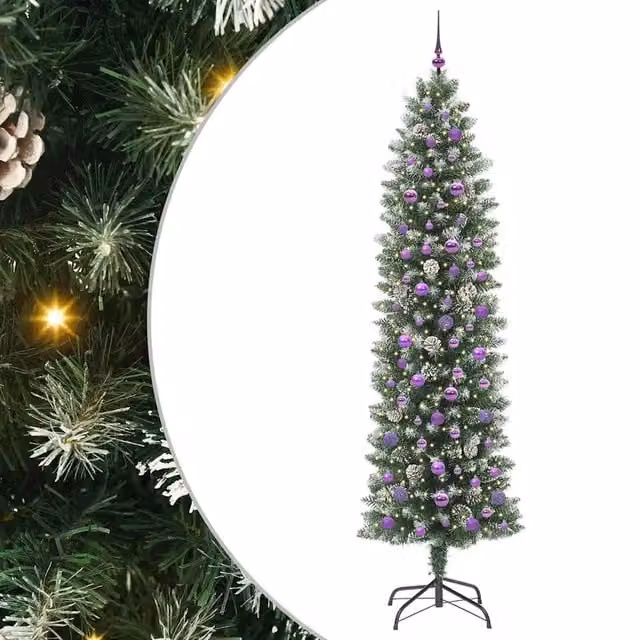 Albero di Natale Artificiale-Albero Natalizio Sottile Verde e Bianco 240 cm 454473