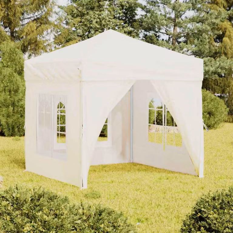 vidaXL Tenda per Feste Pieghevole con Pareti Laterali con Finestra Beige e Bianco