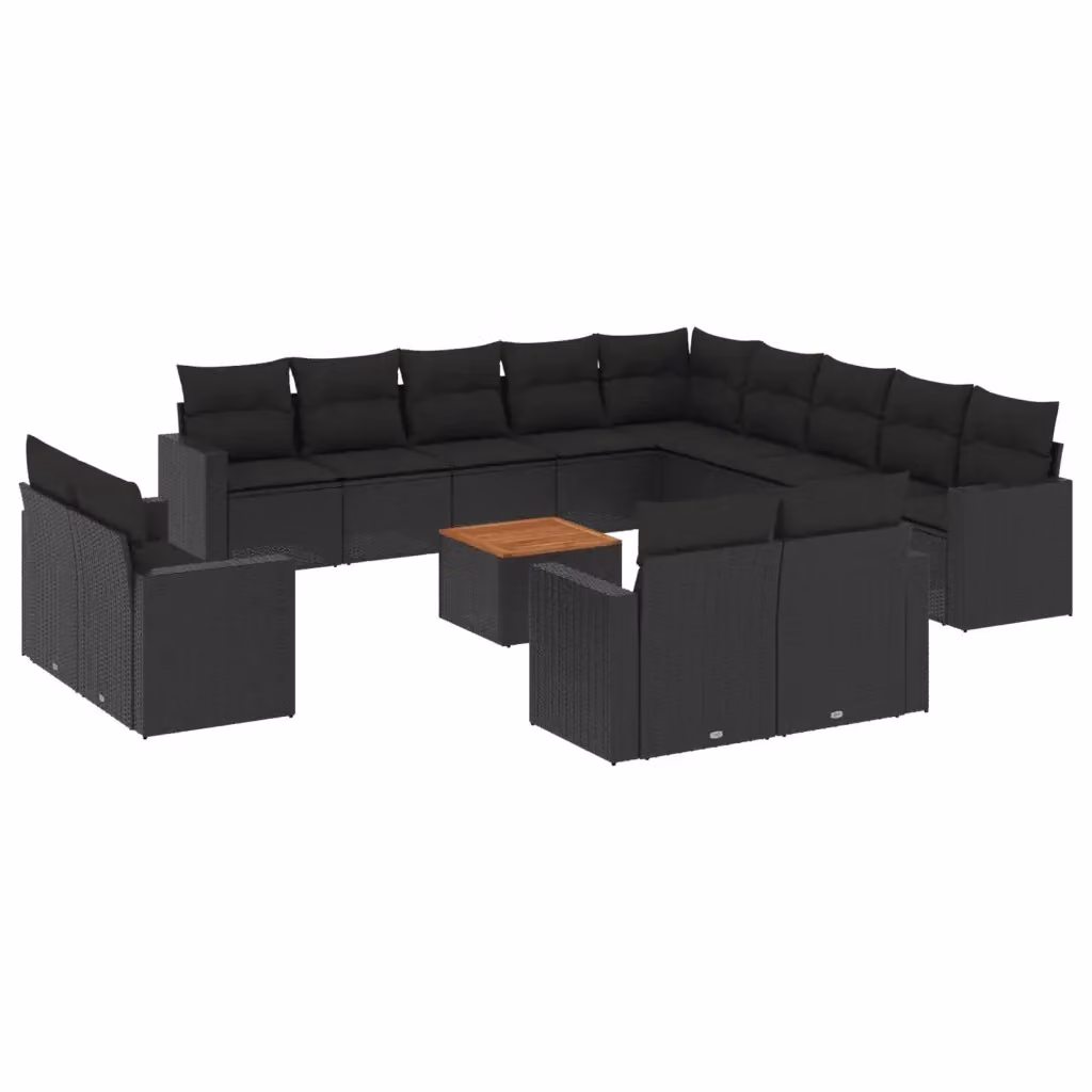 Set di Divani da Giardino vidaXL a Forma di U in Polyrattan Nero con Cuscini e Tavolino da Esterno – 2