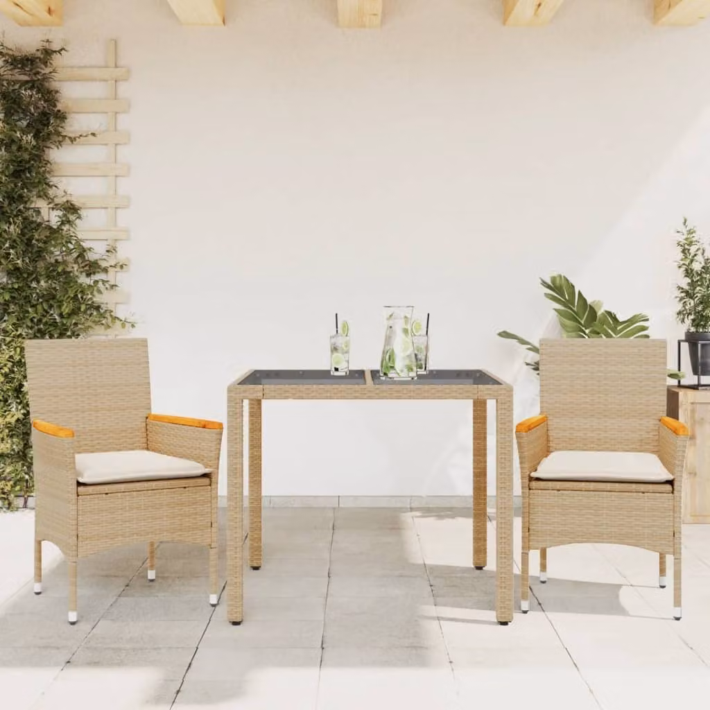 Maison Exclusive - Set da Pranzo da Giardino 3 pz con Cuscini Polyrattan e Vetro