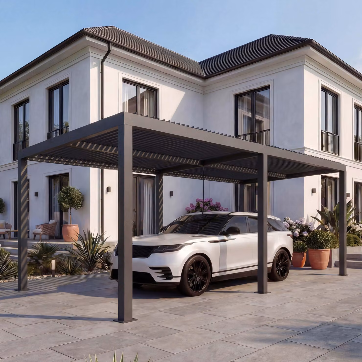 Carport MCW-L46, tettoia per auto, garage, telaio in alluminio da 11 cm, grondaia resistente alle intemperie, 3x6 m ~ antracite