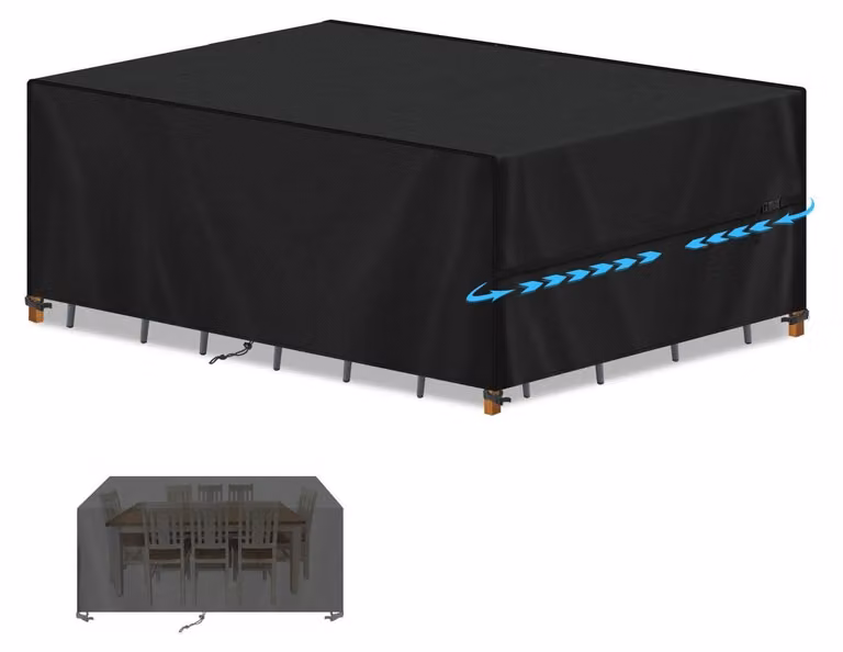 Telo protettivo per mobili da giardino, 420D Oxford, impermeabile, con protezione UV, dimensioni 220x110x75 cm, colore nero