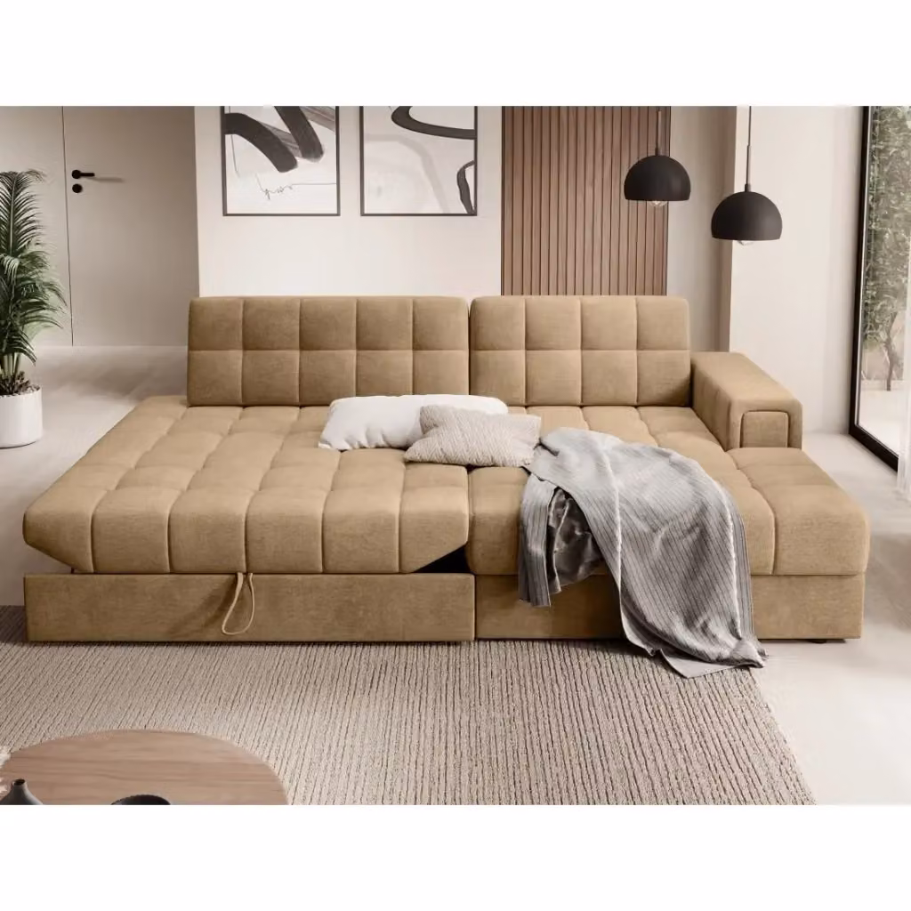 Divano angolare trasformabile CUBITO MEUBLORAMA beige con contenitore e letto L/P/H: 240 x 150 x 82 cm – 2