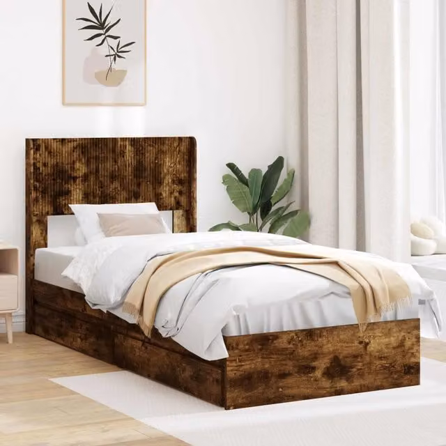 Struttura del letto con stoccaggio e testata Rovere Fumo 3414411