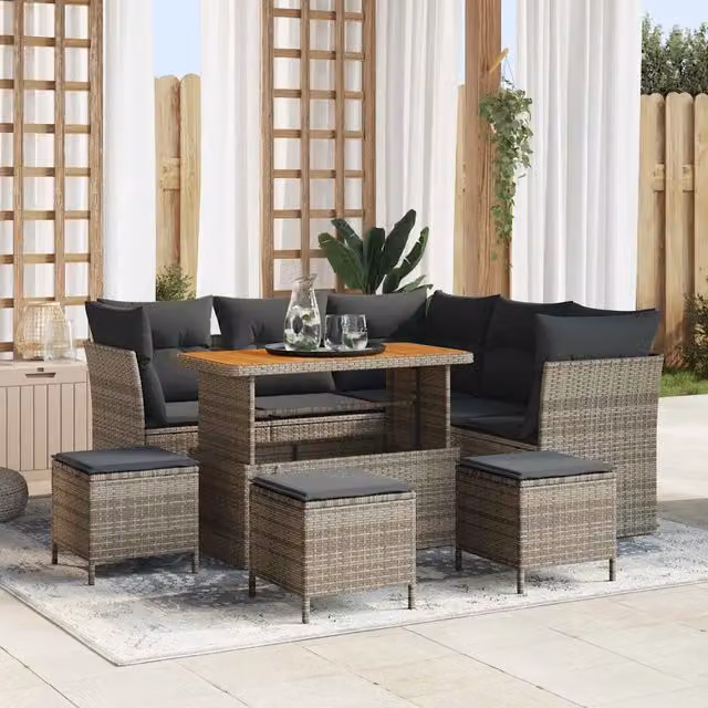 Set Divano da Giardino 9 pz 5-Numero di posti Grigio polyrattan 3363443