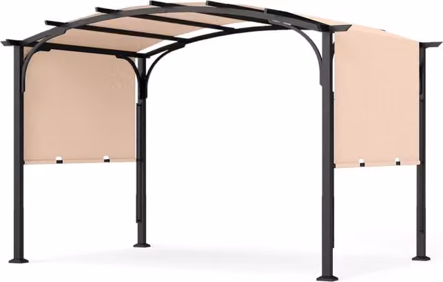 Gazebo da giardino con tetto arcuato tettuccio scorrevole struttura metallica e 8 picchetti, Gazebo da esterno Beige