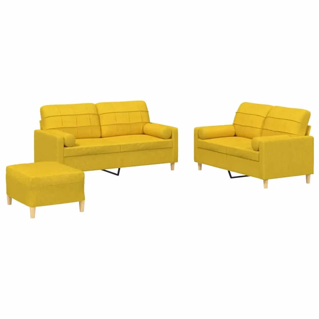 vidaXL Set di Divani 3 Pezzi Moderno in Tessuto Giallo con Cuscini e Struttura in Metallo e MDF – 2