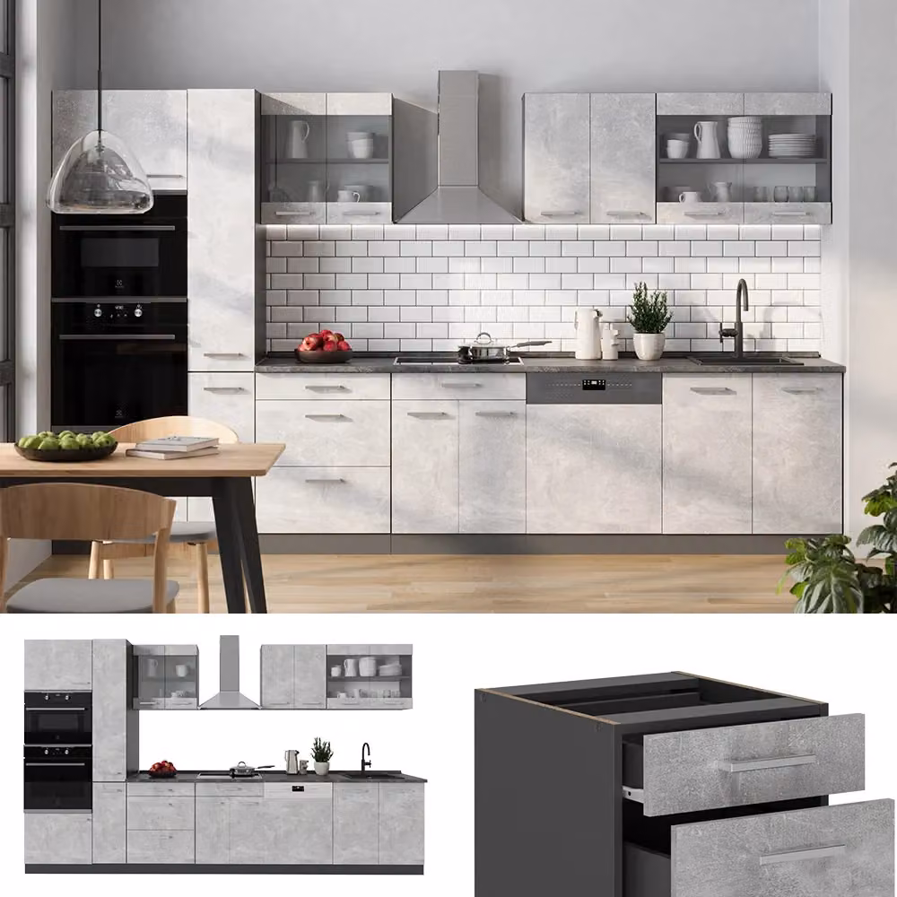 Cucina moderna R-Line Vicco colore Antracite con piano in marmo, L: 350 cm – 2