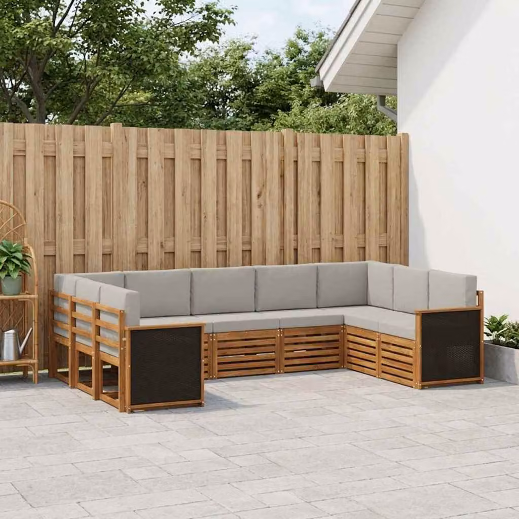 Set di divani da esterno vidaXL 7 pz in legno di acacia con cuscini beige e grigio chiaro