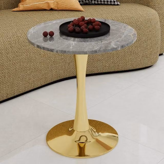 tavolino basso rotondo 70x70 cm dorato – piano effetto marmo, per 2-4 persone