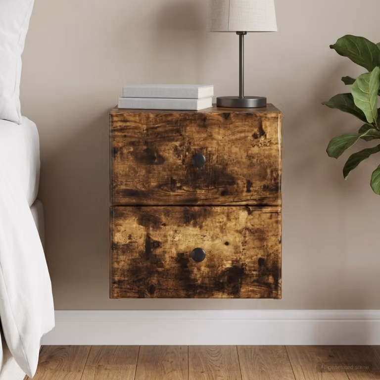 vidaXL Mobiletto da notte sospeso moderno Rovere Fumo L: 34,5 cm, P: 33 cm, H: 40 cm