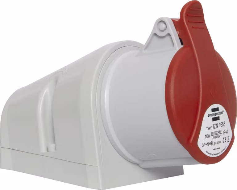 Presa a muro industriale CEE Brennenstuhl, a 5 poli, connettore industriale 400 V/16 A con coperchio per uso esterno, ideale per esterni, cantieri, industria, IP44, 16 A