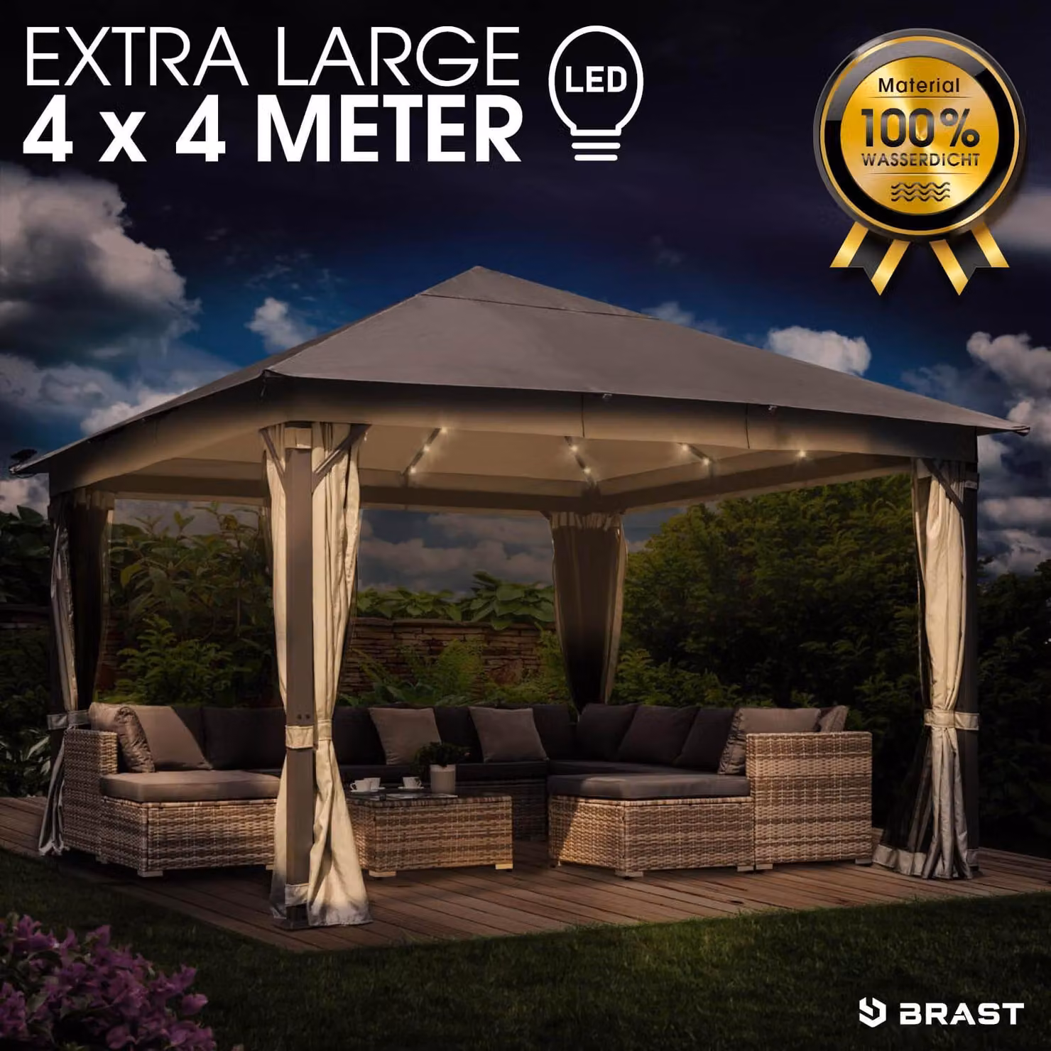 Gazebo in alluminio INFINITY 4x4x beige con LED inclusi