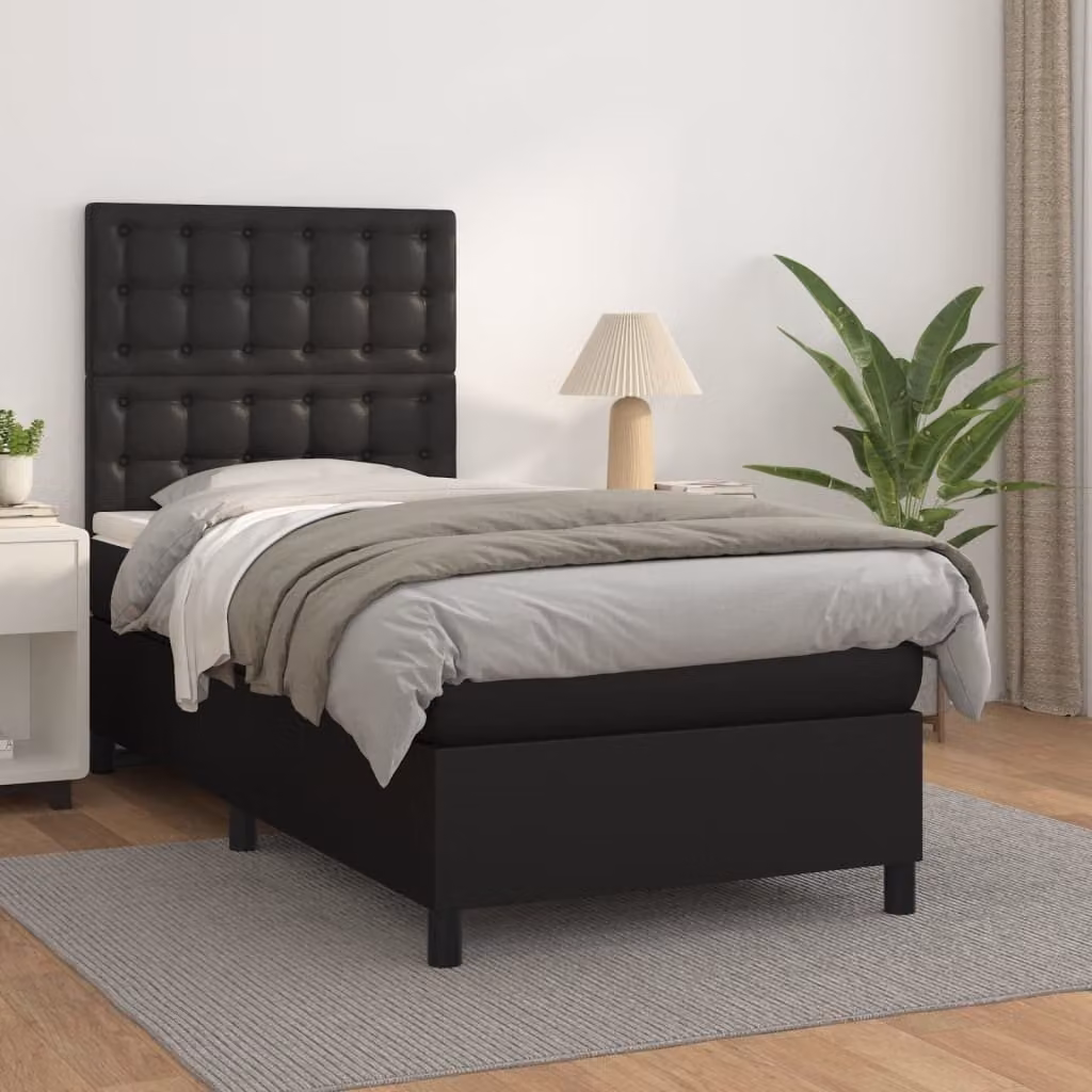 The Living Store Letto a molle con materasso nero 90x190 cm in Pelle finta