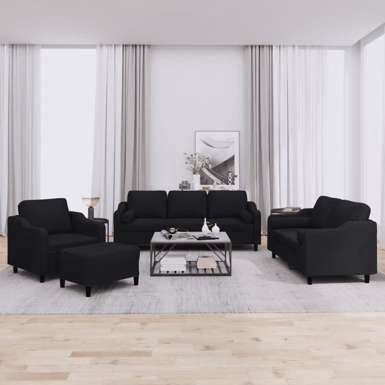 Maison Exclusive - Set divano 4 pezzi con cuscini, tessuto nero