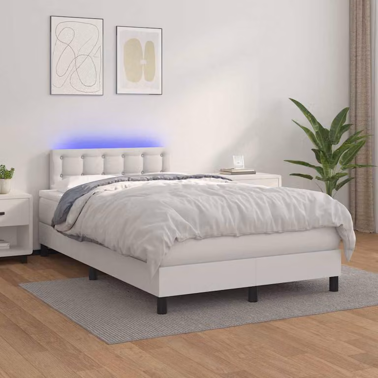 vidaXL Letto con Giroletto a Molle, Materasso Ibrido e Illuminazione LED, Bianco, L/P/H: 120 x 200 cm