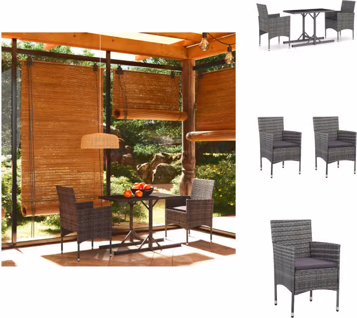 vidaXL Set da pranzo da giardino 3 pezzi grigio - Set di mobili da giardino