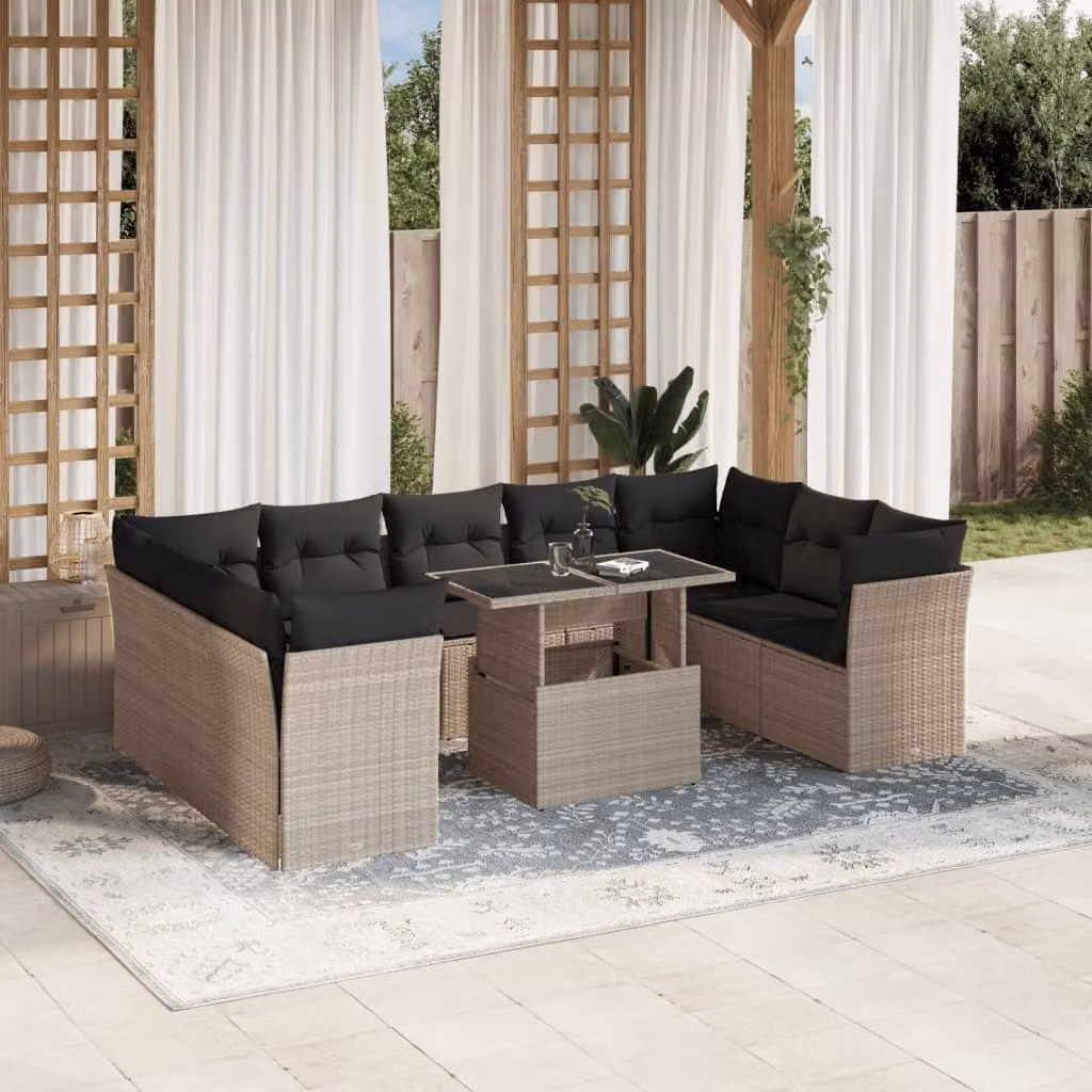 Maison Exclusive - Set Divano Giardino 10 pz con Cuscini Grigio Chiaro Polyrattan