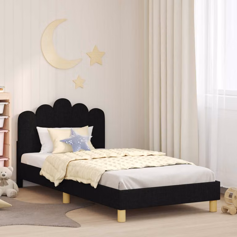 Struttura letto per bambini vidaXL con testata imbottita in tessuto, colore nero, L 90 x P 190 cm