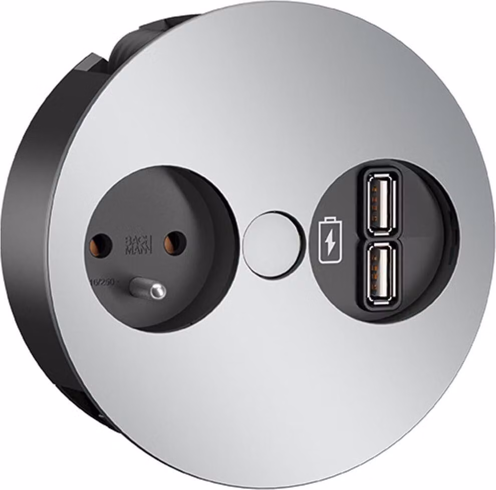 BACHMANN TWIST 1xUTE 1xUSB Caricatore cromo opaco 0,2 m GST18, cromo, 0,2 m