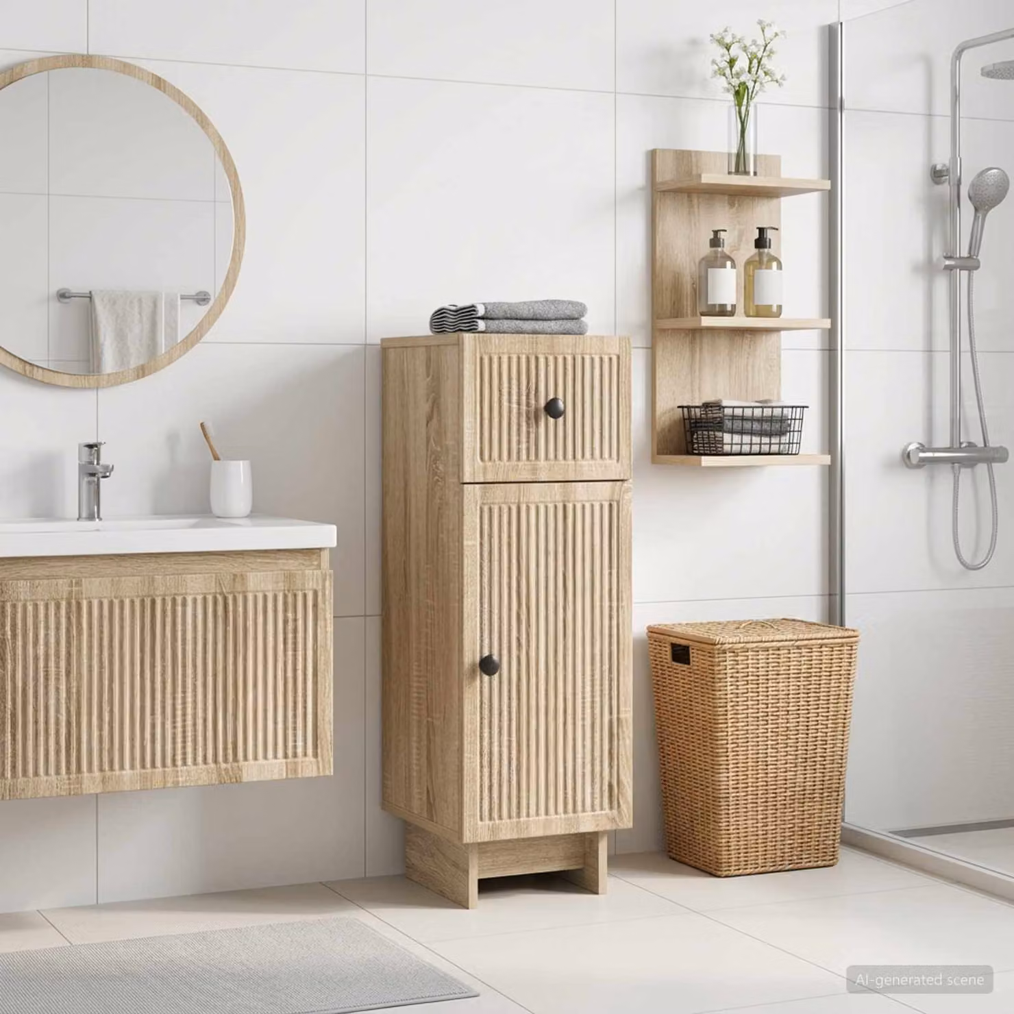 Mobiletto da bagno moderno vidaXL EDE Rovere Sonoma marrone L/P/H: 30 x 31 x 80 cm