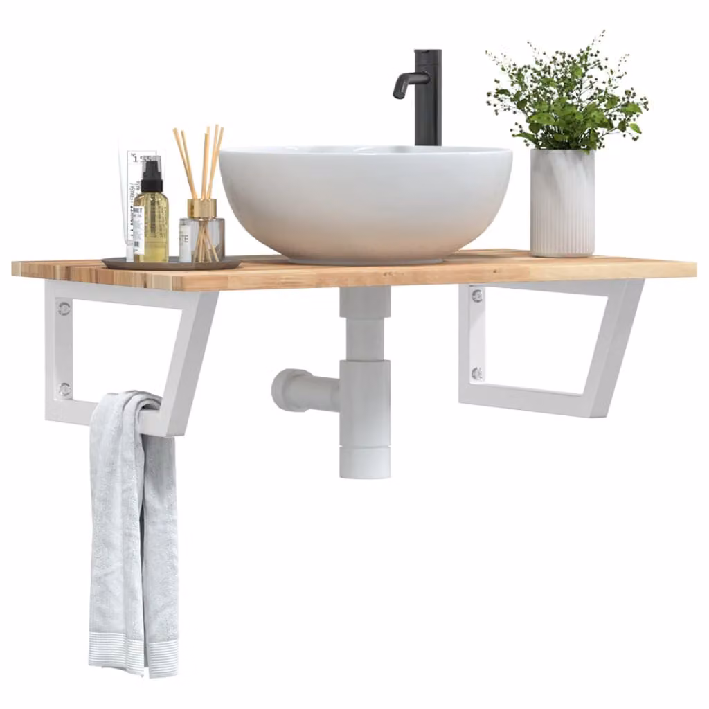 vidaXL Ripiano da parete per lavabo in legno di acacia e metallo, moderno, bianco e marrone