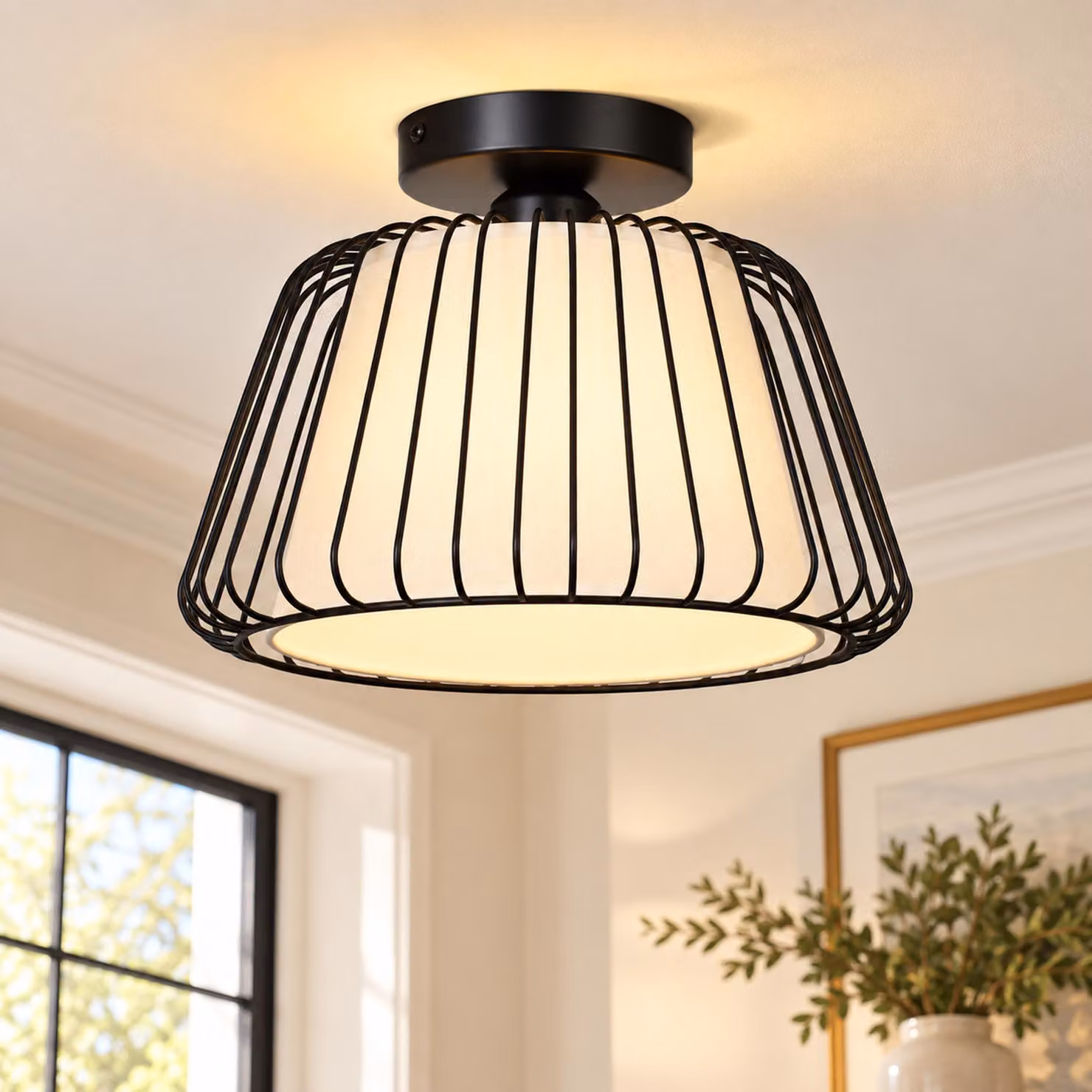 Lampada a soffitto nera retrò, diametro 30 cm, con lampadina LED E27. Realizzata in ferro, ideale per corridoi, soggiorni, camere da letto, ingressi, ristoranti, hotel, negozi e caffè. Luce bianco caldo