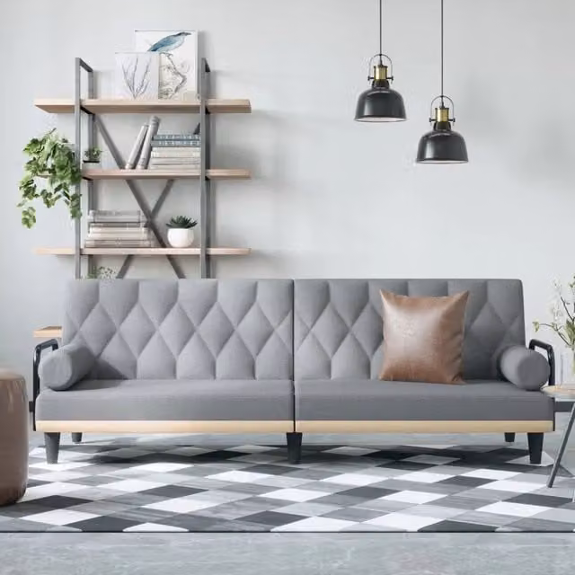 Divano Letto Click Clack Moderno vidaXL in Tessuto Grigio con Funzione Letto e Poggiatesta Regolabile L/P/H: 205 x 100 x 70 cm – 1