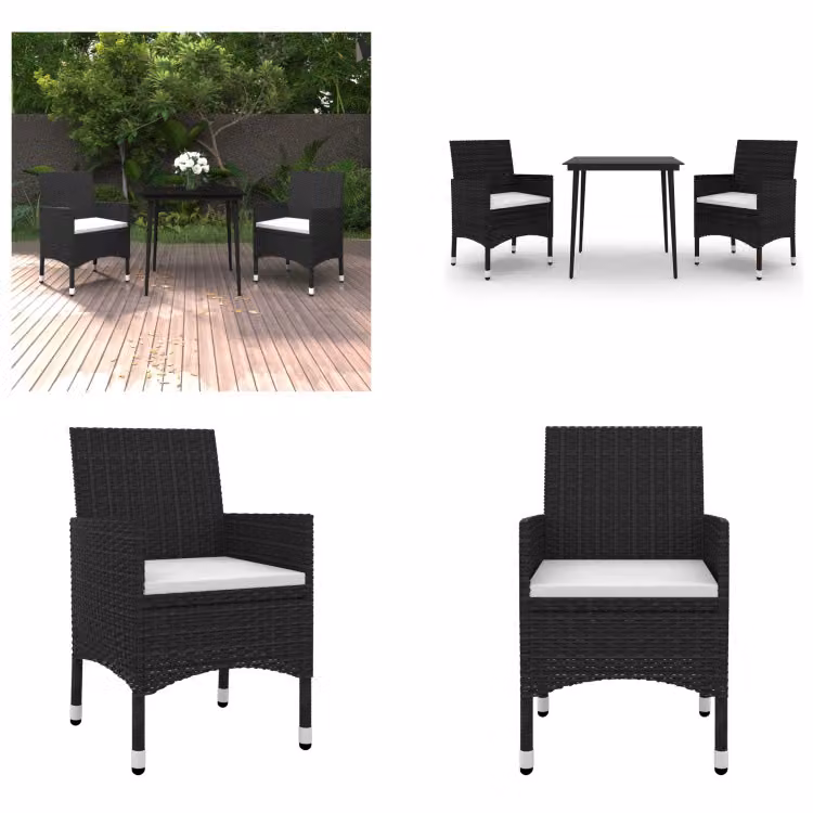 vidaXL Set da pranzo da giardino 3 pezzi con cuscini in polirattan e vetro - Set da pranzo da giardino - Set da pranzo da giardino - Set da pranzo da esterno - Tavolo e sedie da giardino
