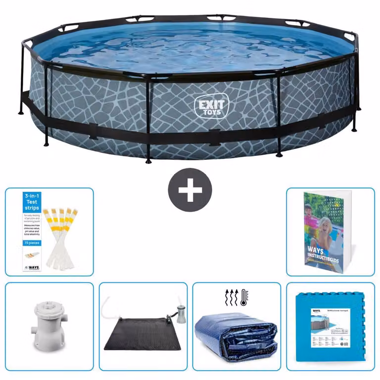 Piscina fuori terra - Design effetto pietra - 360x76 cm - 5 pezzi - Modello S340