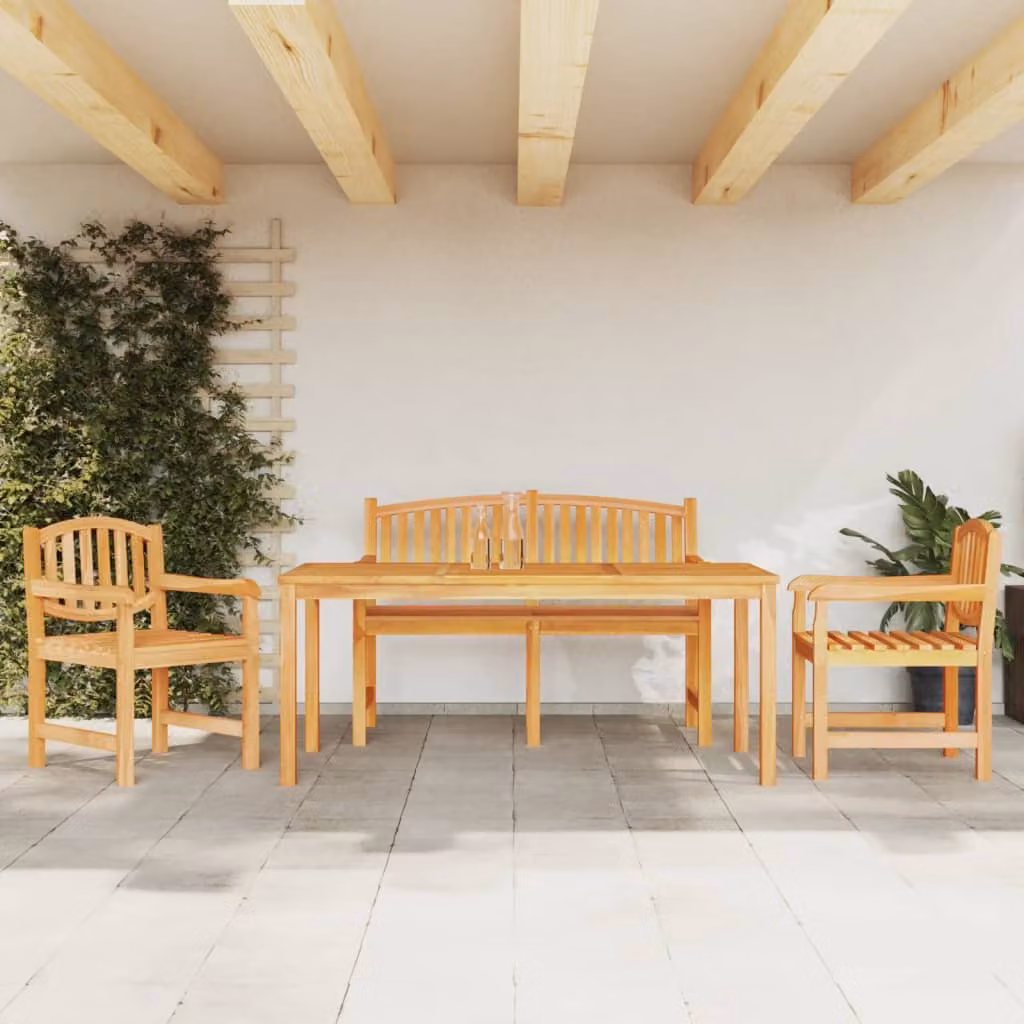 Set da pranzo per giardino vidaXL in legno di teak marrone, composto da 4 pezzi con tavolo rettangolare e sedie