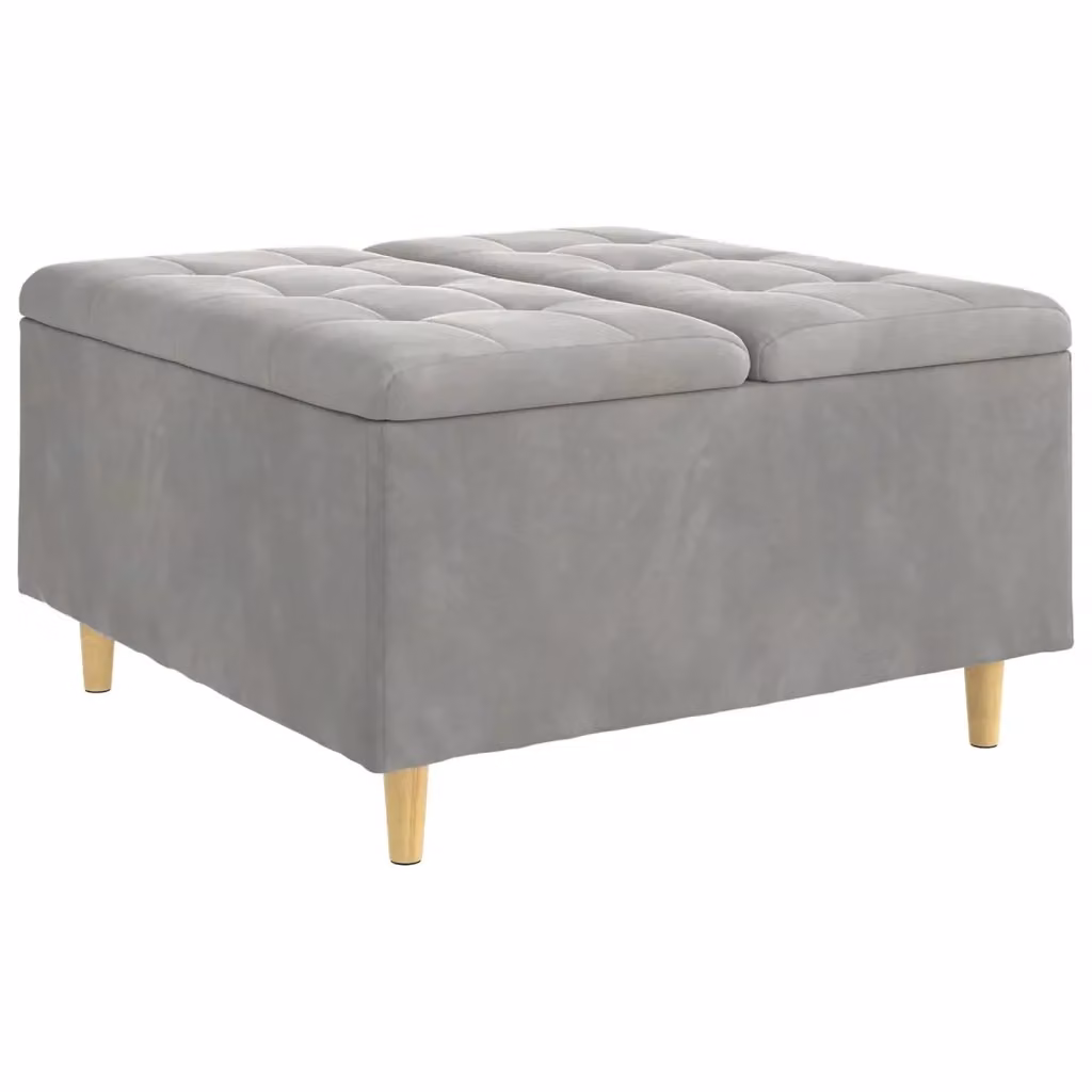 Pouf con contenitore vidaXL in velluto grigio, L 80 x P 80 x H 45 cm – 2