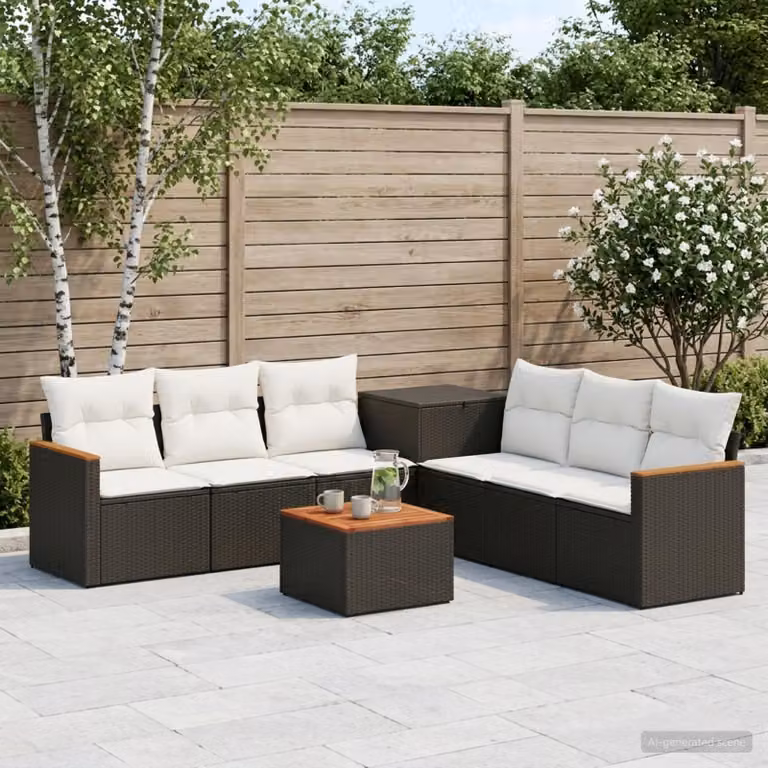 vidaXL Set di divani da giardino a forma di U in polyrattan con tavolo da caffè, 8 pezzi, Nero e Bianco