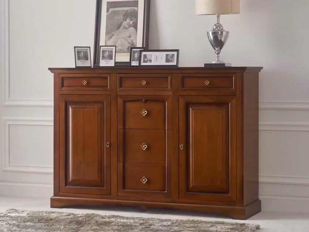 Credenzone in legno di pioppo marrone con 2 porte e 6 cassetti Mobili 2G L/P/H: 170 x 46 x 116 cm – 3