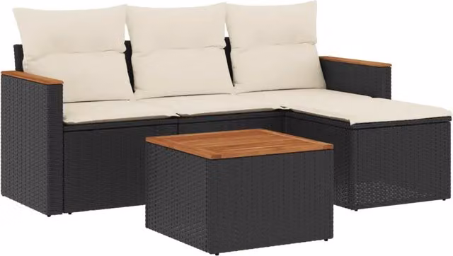 Set Divani da Giardino 5 pz | Set Salotto da Giardino con Cuscini in Polyrattan Nero