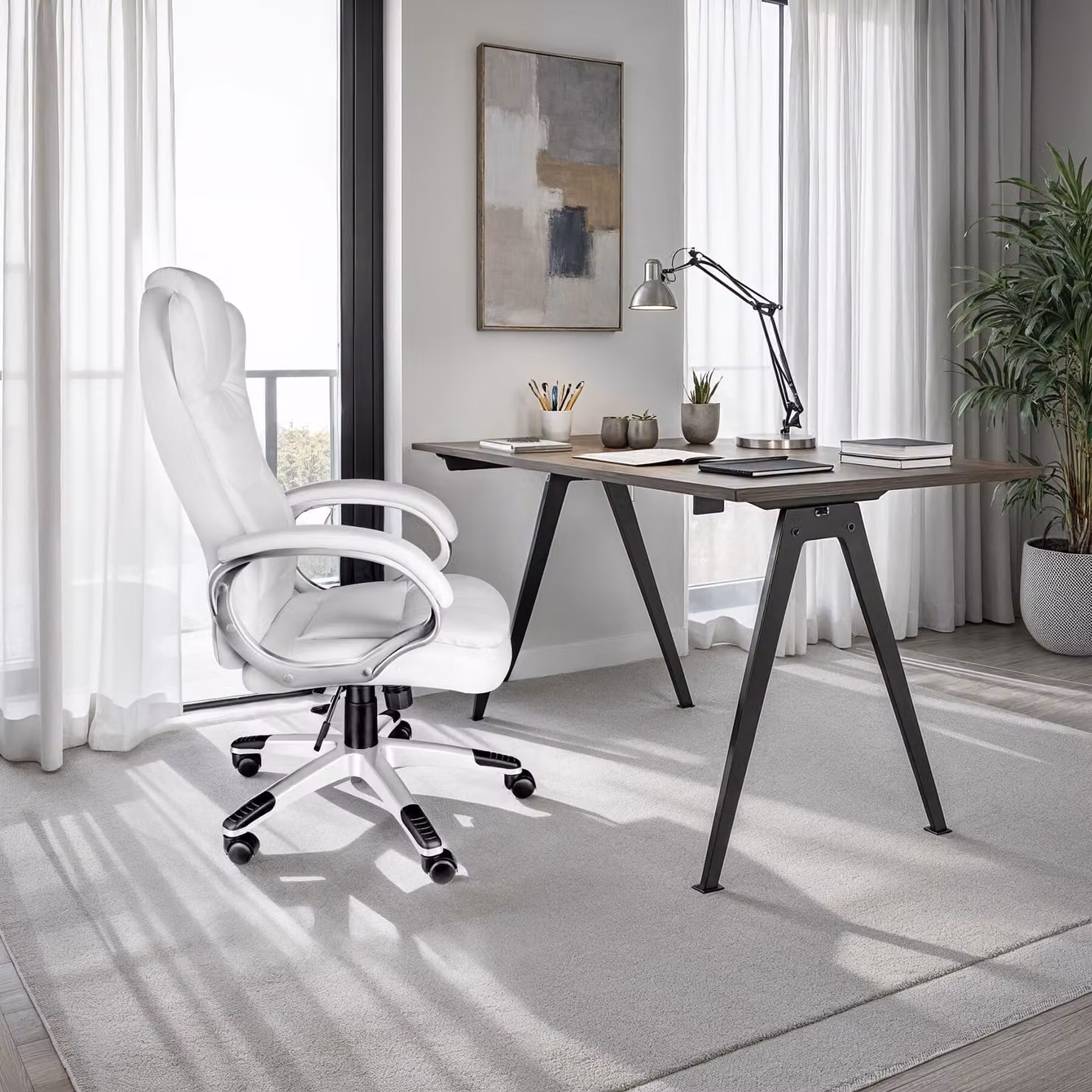 Sedia da ufficio ergonomica Zulu TecTake GmbH bianca con poggiatesta e regolazione del peso in ecopelle – 1